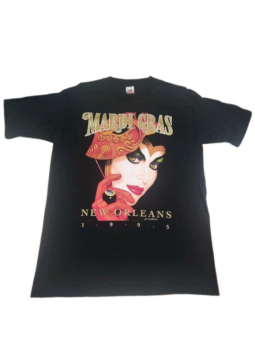 VTG 1995 Mardi Gras Larry Harris T Shirt L Single Stitch 100% Cotton Made In USA